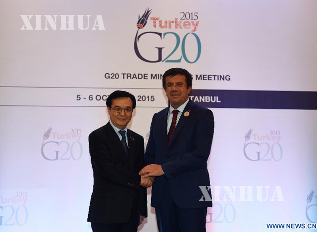 တရုတ္ စီးပြား ကူးသန္းဝန္ႀကီး Gao Hucheng ႏွင့္ တူရကီ စီးပြားေရး ဝန္ႀကီးတို႔အား G20 ဝန္ႀကီးမ်ား အစည္းအေဝး တြင္ေတြ႔ရစဥ္ (ဆင္ဟြာ)