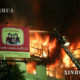 မင်္ဂလာတောင်ညွှန့် မြို့နယ်ရှိ မင်္ဂလာဈေး မီးလောင်မှုအား မီးသတ်သမားများမှ ငြိမ်းသတ်နေစဉ် (ဆင်ဟွာ)