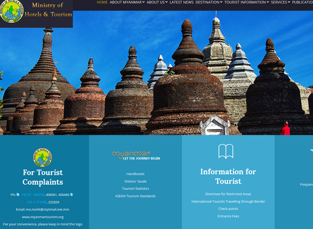 ဟိုတယ် နှင့် ခရီးသွားလာရေး လုပ်ငန်းဝန်ကြီးဌာန၏ ဝက်ဆိုဒ် ဒီဇိုင်းအသစ်အားတွေ့ရစဉ် (ဓာတ်ပုံ- myanmartourism.org)