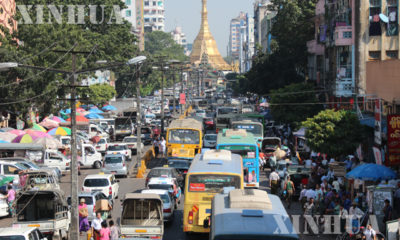 ရန်ကုန်မြို့တွင် ယာဉ်ကြောပိတ်ဆို့နေမှုအား မြင်တွေ့ရစဉ် (ဓာတ်ပုံ-- ဆင်ဟွာ)