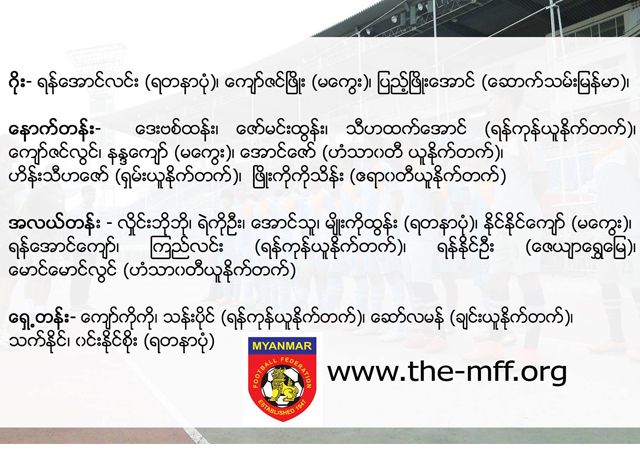 မြန်မာလက်ရွေးစင်အသင်း အပြီးသတ်လူစာရင်း ထုတ်ပြန်ချက်အား တွေ့ရစဉ် (ဓာတ်ပုံ- MFF)