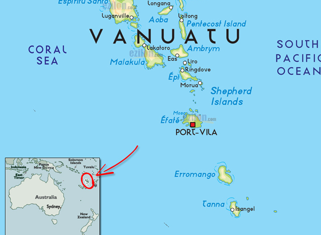 တောင်ပစိဖိတ်ကျွန်းနိုင်ငံ ဗာနူအာကျွန်း မြေပုံအား တွေ့ရစဉ် (ဓာတ်ပုံ- အင်တာနက်)