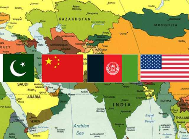 အာဖဂန်အရေး လေးနိုင်ငံ ဆွေးနွေးပွဲသို့တက်ရောက်ကြမည့် နိုင်ငံများ၏ အလံများအားတွေ့ရစဉ် ( ဓာတ်ပုံ -အင်တာနက် )