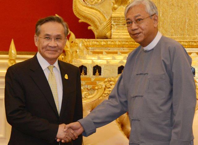 မြန်မာနိုင်ငံ သမ္မတ ဦးထင်ကျော် က ထိုင်းနိုင်ငံခြားရေး ဝန်ကြီးအား လက်ခံတွေ့ဆုံစဉ် (ဓာတ်ပုံ-MOI)
