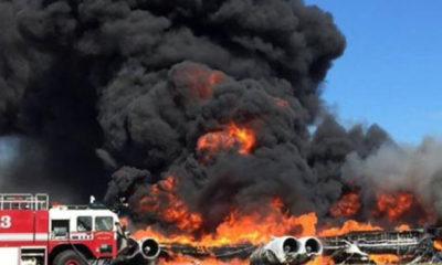 အမေရိကန် B-52 ဗုံးကျဲလေယာဉ် ဂူအမ်ကျွန်းတွင် မီးလောင်မှုဖြစ်ပွားနေစဉ် (ဓာတ်ပုံ-အင်တာနက်)