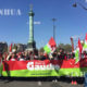 ပြင်သစ်နိုင်ငံ ပါရီမြို့တွင် မေလ ၁ ရက်က အလုပ်သမားများ ဆန္ဒပြနေစဉ် (ဆင်ဟွာ)