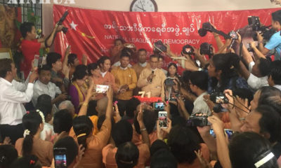 ယနေ့ ရန်ကုန်မြို့ရှိ အမျိုးသားဒီမိုကရေစီ အဖွဲ့ချုပ်တွင် ဒေါ်အောင်ဆန်းစုကြည် မွေးနေ့ပွဲကျင်းပနေစဉ် (ဆင်ဟွာ)