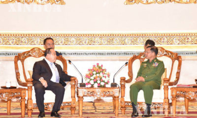 တပ်မတော် ကာကွယ်ရေးဦးစီးချုပ် ဗိုလ်ချုပ်မှူးကြီး မင်းအောင်လှိုင်နှင့် ထိုင်းနိုင်ငံ ဒုတိယ ဝန်ကြီးချုပ်နှင့် ကာကွယ်ရေး ဝန်ကြီး General Prawit Wongsuwon တို့ တွေ့ဆုံစဉ် (ဓာတ်ပုံ- Senior General Min Aung Hlaing)
