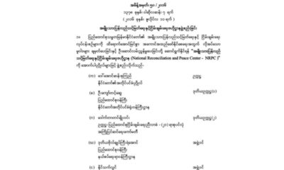 နိုင်ငံတော် သမ္မတရုံးမှ ထုတ်ပြန်သည့် NRPC ဖွဲ့စည်းကြောင်း အမိန့်ကြေငြာစာအား တွေ့ရစဉ်(ဓာတ်ပုံ-Myanmar President Office)