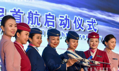 China Southern Airlines လေကြောင်းလိုင်း ခရီးစဉ်သစ် မိတ်ဆက်ခြင်း အခမ်းအနားအား တွေ့ရစဉ် (ဆင်ဟွာ)