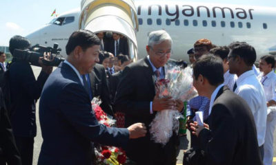 အိန္ဒိယနိုင်ငံသို့ချစ်ကြည်ရေး ခရီးစဉ် သွားရောက်သည့် နိုင်ငံတော် သမ္မတနှင့် အဖွဲ့အား ဂယာမြို့ လေဆိပ်၌ တွေ့ရစဉ်(ဓာတ်ပုံ- Ministry of Foreign Affairs Myanmar)