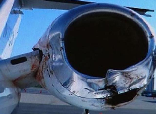ငှက်နှင့်တိုက်မိခဲ့သည့် လေယာဉ်တစ်စီး၏ အင်ဂျင်အားတွေ့ရစဉ် (ဓါတ်ပုံ-အင်တာနက်)