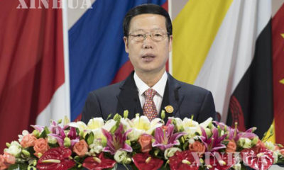တရုတ်နိုင်ငံဒုတိယဝန်ကြီးချုပ် ကျန်ကောလိက တရုတ်-အာဆီယံ ကုန်စည်ပြပွဲတွင် အဖွင့်မိန့်ခွန်းပြောကြားနေစဉ် (ဆင်ဟွာ)