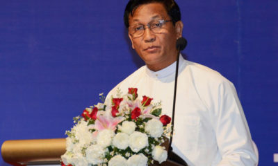 မြန်မာနိုင်ငံ လူကုန်ကူးမှုတိုက်ဖျက်ရေးနေ့ အခမ်းအနား၌ ဒုတိယ သမ္မတ ဦးဟင်နရီဗန်ထီးယူ အဖွင့်မိန့်ခွန်းပြောကြားစဉ်(ဓာတ်ပုံ-MOI)