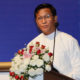 မြန်မာနိုင်ငံ လူကုန်ကူးမှုတိုက်ဖျက်ရေးနေ့ အခမ်းအနား၌ ဒုတိယ သမ္မတ ဦးဟင်နရီဗန်ထီးယူ အဖွင့်မိန့်ခွန်းပြောကြားစဉ်(ဓာတ်ပုံ-MOI)
