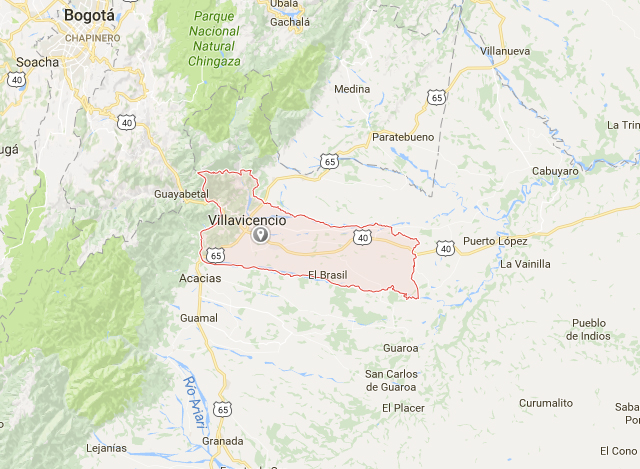 ကိုလံဘီယာ အလယ္ပိုင္း ေဒသရွိ Villavicencio ၿမိဳ႕ အား google map မွ ျမင္ေတြ႕ရစဥ္(ဓာတ္ပံု-google map)