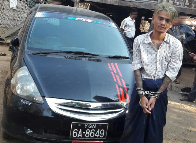တရားခံေျပး နဂါးေလး(ခ) ေအာင္ႏုိင္ျမင့္အား ဖမ္းဆီးရမိစဥ္ (ဓာတ္ပုံ-Yangon Police)