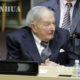 ဘဏ္လုပ္ငန္းရွင္ David Rockefeller အား ကုလ ရံုးခ်ဳပ္တြင္ ၂၀၁၆ ခုႏွစ္က ေတြ႕ရစဥ္ (ဆင္ဟြာ)