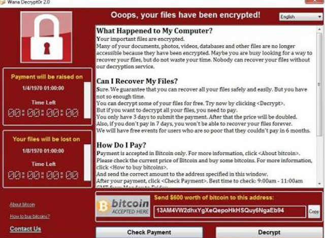 WannaCry Ransomware တုိက္ခုိက္ခံရမႈ ျပသထားမႈအား ေတြ ့ရစဥ္(ဓာတ္ပုံ-MCPA)