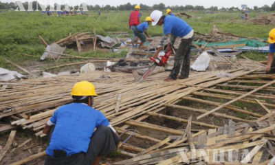 ရန္ကုန္-ေနျပည္ေတာ္ အျမန္လမ္းမႀကီးေပၚရွိ က်ဴးေက်ာ္တဲမ်ားအား ရွင္းလင္းေနစဥ္ (ဓာတ္ပံု-ဆင္ဟြာ)