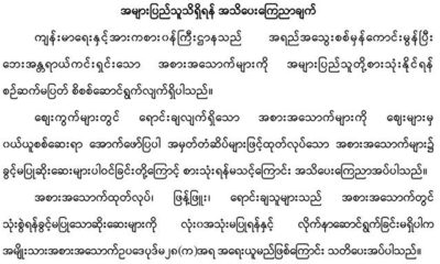 က်န္းမာေရး ႏွင္႔ အားကစားဝန္ႀကီးဌာန ၏ အသိေပး ေၾကညာခ်က္အားေတြ႔ရစဥ္ (ဓာတ္ပံု--FDA)