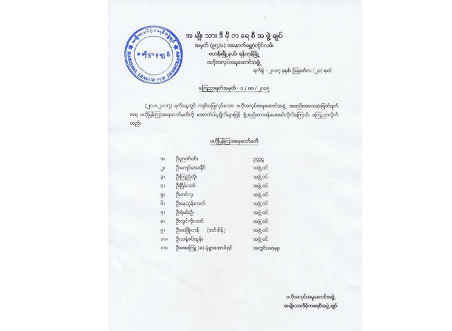 NLD ၏ ဗဟိုျပန္ၾကားေရးေကာ္မတီဖြဲ႕စည္းလိုက္ေသာ ထုတ္ျပန္ခ်က္အား ေတြ႔ရစဥ္ (ဓာတ္ပံု- NLD)