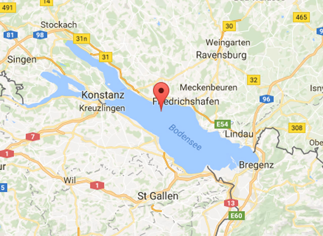 ေလယာဥ္ ပ်က္က် ခဲ့သည့္ ဂ်ာမနီ ႏုိင္ငံ အတြင္း ရွိ Bodensee ေရကန္ အား ျမင္ေတြ႕ရစဥ္(ဓာတ္ပံု-google maps)