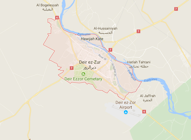 ကားဗံုးေဖာက္ခြဲ တိုက္ခိုက္မႈ ျဖစ္ပြား ခဲ့သည့္ Deir ez-Zor ၿမိဳ႕ အား ျမင္ေတြ႕ရစဥ္(ဓာတ္ပံု-google maps)