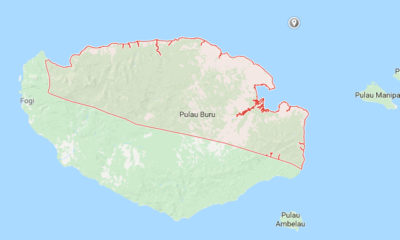 ငလ်င္ ျဖစ္ပြားခဲ့သည့္ အင္ဒိုနီးရွား ႏိုင္ငံ Maluku ျပည္နယ္ Buru ခ႐ိုင္ အေရွ႕ေျမာက္ပိုင္း အား ျမင္ေတြ႕ရစဥ္ (ဓာတ္ပံု-google maps)