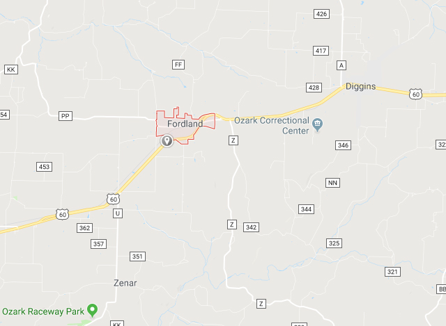 အေမရိကန္ ႏိုင္ငံ အလယ္ပိုင္း Missouri ျပည္နယ္ Fordland ၿမိဳ႕ အား ေတြ႕ရစဥ္(ဓာတ္ပံု-google maps)