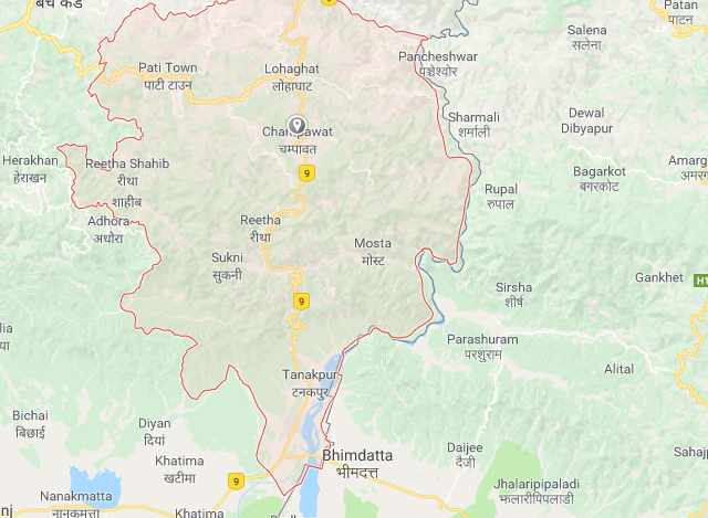 အိႏိၵယ ႏိုင္ငံ တြင္ ယာဥ္တိုက္မႈ ျဖစ္ပြား ခဲ့သည့္ Uttarakhand ျပည္နယ္ Champawat ေဒသ အား ျမင္ေတြ႕ရစဥ္(ဓာတ္ပံု-Google maps)