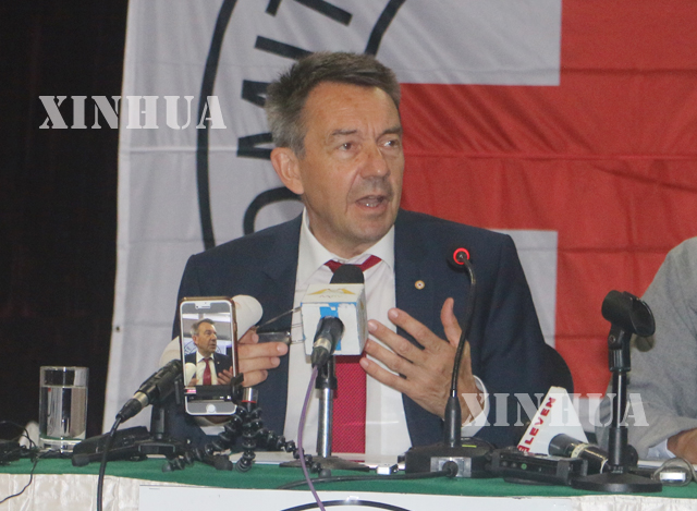 ICRC President Mr. Peter Maurer က မီဒီယာမ်ားအား ရွင္းလင္းေျပာၾကားစဥ္ (ဆင္ဟြာ)