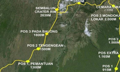 Rinjani မီးေတာင္ဥယ်ာဥ္၏ ေျခလ်င္ေတာင္တက္လမ္းျပေျမပုံအား ေတြ႔ရစဥ္(ဓါတ္ပုံ- အင္တာနက္)