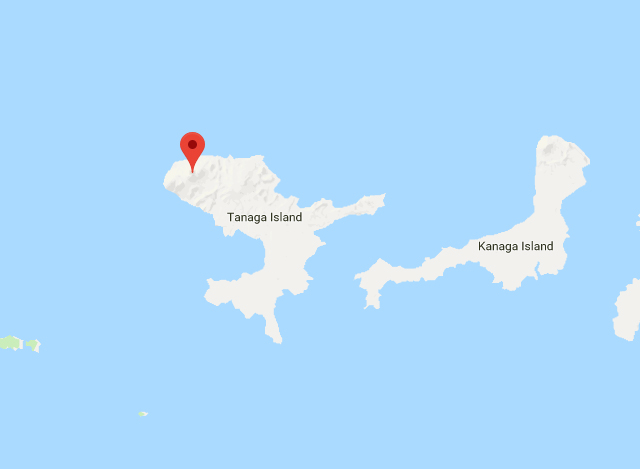 ျပင္းအား ၆.၃ အဆင့္ရွိ ငလ်င္ လႈပ္ခတ္ ခဲ့သည့္ အေမရိကန္ ႏုိင္ငံ Alaska ျပည္နယ္ Tanaga မီးေတာင္ တည္ရွိရာ ေနရာအား ျမင္ေတြ႕ရစဥ္(ဓာတ္ပံု-google maps)