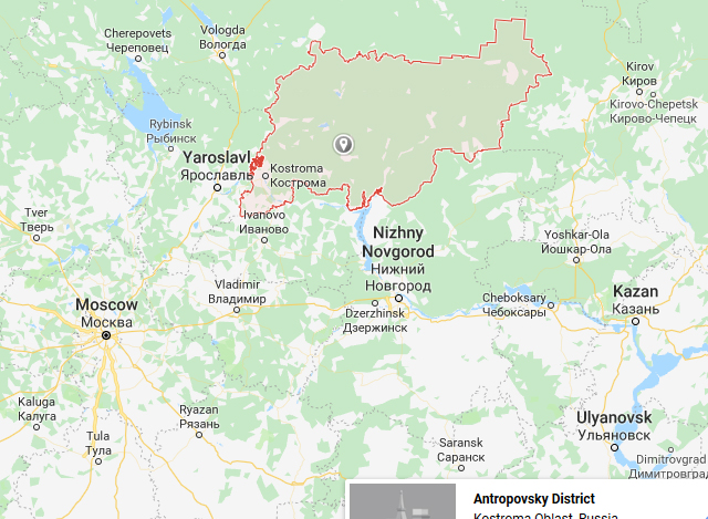 ႐ုရွား ႏုိင္ငံ Kostroma ျပည္နယ္ တြင္ ရဟတ္ယာဥ္ ပ်က္က် ခဲ့သည့္ ေဒသ အား ျမင္ေတြ႕ရစဥ္(ဓာတ္ပံု-google maps)