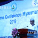 ရန္ကုန္ၿမိဳ ့၌ က်င္းပသည့္ ၂ဝ၁၈ ခုႏွစ္ ျမန္မာ့ေရေၾကာင္း ညီလာခံ ဖြင့္ပဲြ၌ ပုိ ့ေဆာင္ေရးဝန္ႀကီးဌာန ျပည္ေထာင္စု ဒုတိယဝန္ႀကီး ဦးေက်ာ္မ်ိဳးက အဖြင့္မိန္ ့ခြန္းေျပာၾကားေနစဥ္ (ဆင္ဟြာ)