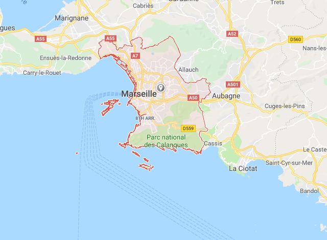 ျပင္သစ္ ႏုိင္ငံ တြင္ တိုက္ၿပိဳက်မႈ ျဖစ္ပြား ခဲ့သည့္ Marseille ၿမိဳ႕ အား ျမင္ေတြ႕ရစဥ္(ဓာတ္ပံု-google maps)