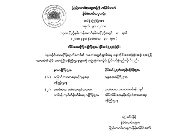 ႏုိင္ငံေတာ္ သမၼတရုံး၏ အမိန္ ့ေၾကာ္ျငာစာ အမွတ္ ၉၁/၂၀၁၈ အား ေတြ ့ရစဥ္(ဓာတ္ပုံ- Myanmar President Office)