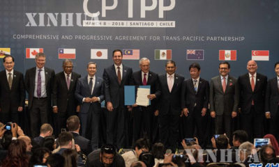 CPTPP သေဘာတူညီခ်က္ကုိ ၂၀၁၈ခုႏွစ္ မတ္လက ခ်ီလီႏုိင္ငံတြင္ ႏုိင္ငံေပါင္း ၁၁ ႏုိင္ငံ သေဘာတူလက္မွတ္ေရးထုိးစဥ္ (ဆင္ဟြာ)