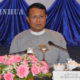 အလုပ်သမား၊ လူဝင်မှု ကြီးကြပ်ရေးနှင့် ပြည်သူ့ အင်အားဝန်ကြီးဌာန၊ ပြန်လည်ထူထောင်ရေး ဦးစီးဌာန ညွှန်ကြားရေးမှူးချုပ် ဦးဝင်းနိုင်ထွန်း အဖွင့်အမှာစကား ပြောကြားစဉ်။