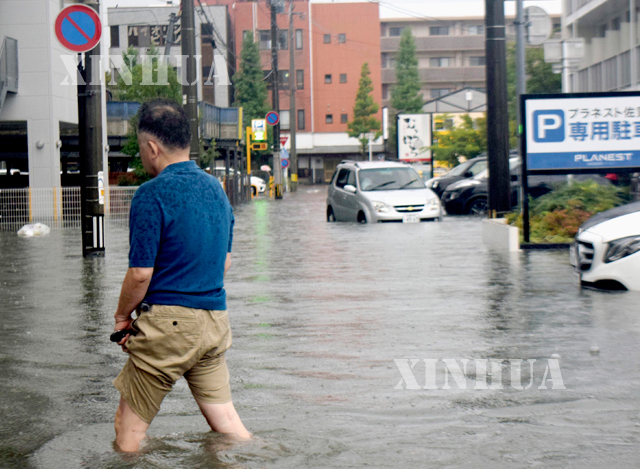 ဂျပန်နိုင်ငံ Kyushuတွင် သြဂုတ် ၂၈ ရက်က ရေကြီးရေလျှံဖြစ်ပွားနေမှုအား တွေ့ရစဉ် (ဆင်ဟွာ)