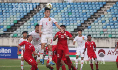 ၂၀၂၀ ခုနှစ် အာရှ ယူ-၁၉ ချန်ပီယံရှစ် ဘောလုံးပြိုင်ပွဲ ခြေစစ်ပွဲ ၏ အုပ်စု (I) ဒုတိယနေ့ ပွဲစဉ် တွင် တရုတ်ပြည် သူ့သမ္မတနိုင်ငံ ယူ ၁၉ ဘောလုံးအသင်းယှဉ်ပြိုင်ကစားနေစဉ် (ဆင်ဟွာ)