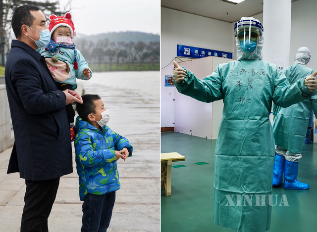 တရုတ်နိုင်ငံ ကျန်းဆူးပြည်နယ် ပြည်သူ့ဆေးရုံကြီးမှ သူနာပြုဆရာမလေး လီချန်နှင့် ၎င်း၏မိသားစုဝင်များအား တွေ့ရစဉ်(ဆင်ဟွာ)