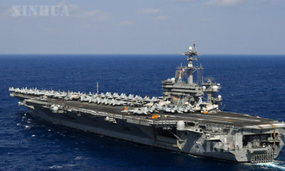 ကိုရိုနာဗိုင်းရပ်စ်ကူးစက်ခံရသော အမေရိကန်နိုင်ငံ USS သီအိုဒိုရုဒ်စ်ဗဲ့ လေယာဉ်တင်သင်္ဘောအားတွေ့ရစဉ်(ဆင်ဟွာ)