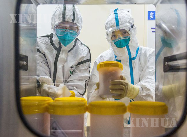 တရုတ်နိုင်ငံ Zhejiang ပြည်နယ် မှ ပေးပို့လာသော ကိုရိုနာဗိုင်းရပ်စ်ဆိုင်ရာ ဇီဝနမူနာများကို ပေကျင်းမြို့ရှိ ကူးစက်ရောဂါ ကာကွယ်ရေး နှင့် ထိန်းချုပ်ရေးဌာနတွင် ၂၀၂၀ ပြည့်နှစ် ဖေဖော်ဝါရီ ၂၅ ရက်က စမ်းသပ်စစ်ဆေးမှုပြုလုပ်နေစဉ်(ဆင်ဟွာ)
