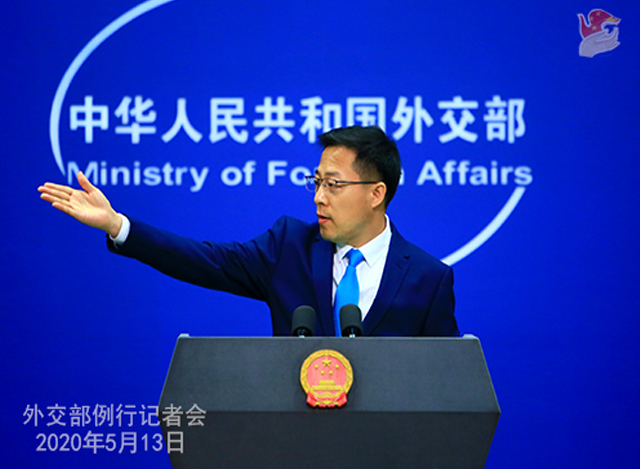 တရုတ်နိုင်ငံ နိုင်ငံခြားရေးဝန်ကြီးဌာန ပြောရေးဆိုခွင့်ရှိသူ ကျောက်လိကျန်းအား မေ ၁၃ရက် ပုံမှန်သတင်းစာရှင်းလင်းပွဲတွင် တွေ့ရစဉ် (ဓါတ်ပုံ- တရုတ်နိုင်ငံ နိုင်ငံခြားရေးဝန်ကြီးဌာန ဝဘ်ဆိုက်)