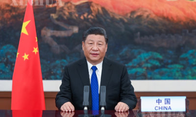 တရုတ်နိုင်ငံ သမ္မတ ရှီကျင့်ဖိန် (၇၃)ကြိမ်မြောက် ကမ္ဘာ့ကျန်းမာရေးညီလာခံ ဗွီဒီယိုကွန်ဖရင့်တွင် အဖွင့်မိန့်ခွန်းစကား ပြောကြားနေသည်ကို တွေ့ရစဉ်(ဆင်ဟွာ)