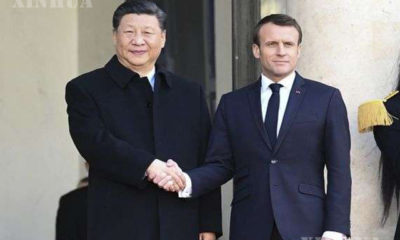 တရုတ်နိုင်ငံ သမ္မတ ရှီကျင့်ဖိန် (ဝဲ) နှင့် ပြင်သစ်နိုင်ငံ သမ္မတ Emmanuel Macron တို့ ၂၀၁၉ ခုနှစ်က ပြင်သစ်နိုင်ငံ ပဲရစ်မြို့၌ တွေ့ဆုံစဉ် (ဆင်ဟွာ)