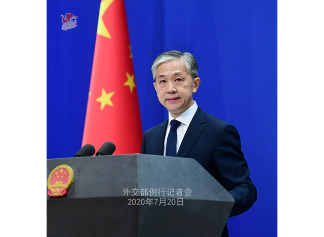 တရုတ်နိုင်ငံခြားရေးဝန်ကြီးဌာန ပြောရေးဆိုခွင့်ရှိသူ ဝမ်းဝန်ပင်းအား ဇူလိုင် ၂၀ ရက်က ပြုလုပ်သော ပုံမှန်သတင်းစာရှင်းလင်းပွဲတွင် တွေ့ရစဉ်(ဓါတ်ပုံ- တရုတ်နိုင်ငံခြားရေးဝန်ကြီးဌာန ဝဘ်ဆိုက်)