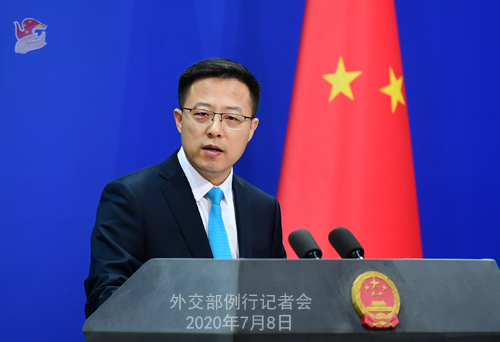 တရုတ်နိုင်ငံ နိုင်ငံခြားရေးဝန်ကြီးဌာန ပြောရေးဆိုခွင့်ရှိသူ ကျောက်လိကျန်းအား ဇူလိုင် ၈ ရက် ပုံမှန် သတင်းစာရှင်းလင်းပွဲတွင် တွေ့ရစဉ်(ဓါတ်ပုံ- တရုတ်နိုင်ငံ နိုင်ငံခြားရေးဝန်ကြီးဌာန ဝဘ်ဆိုက်)